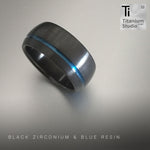 Black Zirconium Ring with Off Centre Blue Inlay Ring