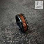 Black Zirconium and Wood Inlay Ring