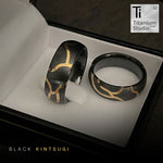 Black Zirconium and Yellow Gold Kintsugi Rings