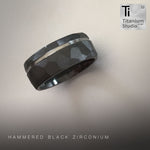 Hammered Black Zirconium Ring With Off Centre Strip
