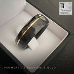 Hammered Black Zirconium Ring with Yellow Gold Inlay