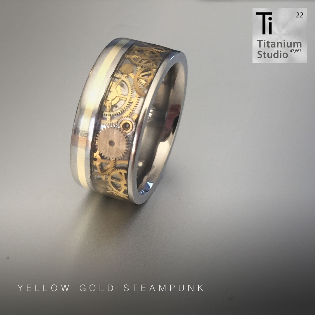 Steampunk Ring with Yellow Gold Inlay