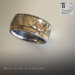 Steampunk Ring with single Wood Inlay