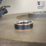 Titanium Ring with Rose Gold Sides and Black Teflon Inlay