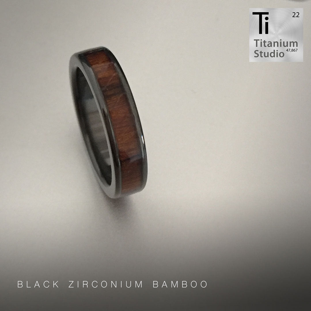 Black Zirconium Ring with Single Bamboo Inlay