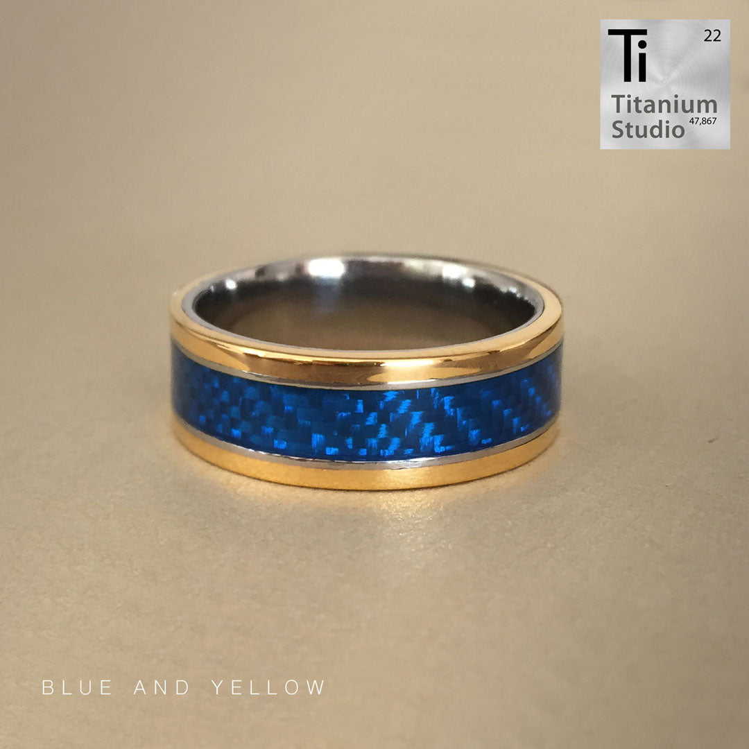 Gold Inlay Rings Blue Alutex and Yellow Gold Inlay Ring – Titanium Studios Pty Ltd