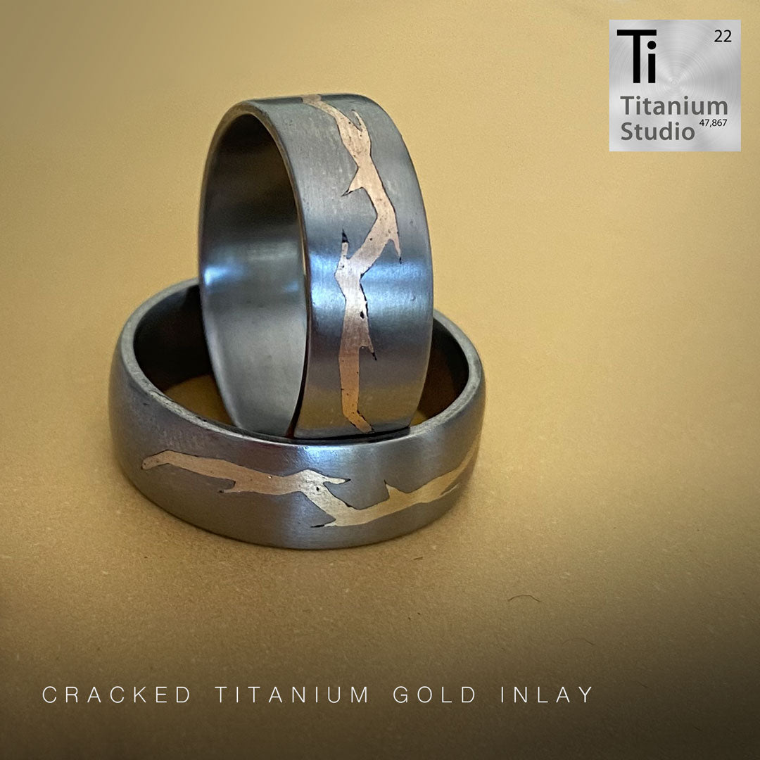 Cracked Titanium Ring with Half Crack Gold Inlay – Titanium Studios Pty Ltd