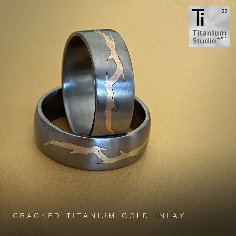 Cracked Titanium Ring with Half Crack Gold Inlay – Titanium Studios Pty Ltd