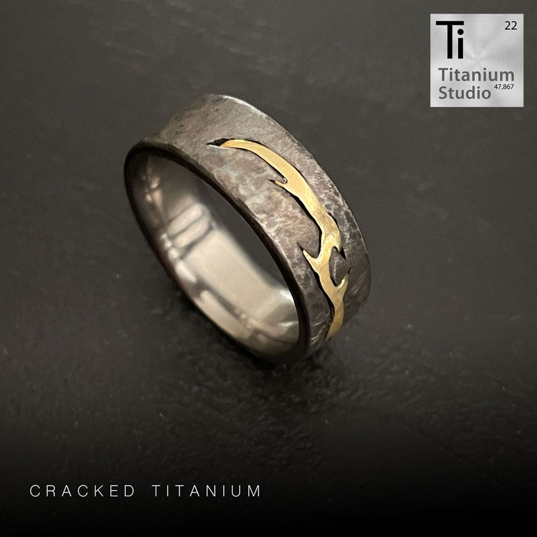 Rustic Cracked Titanium Ring With Gold Inlay – Titanium Studios Pty Ltd