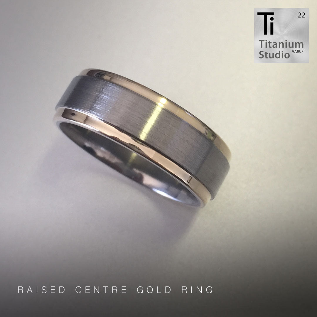Titanium Designer Rings Titanium Ring with 9ct Yellow Gold Sides – Titanium Studios Pty Ltd