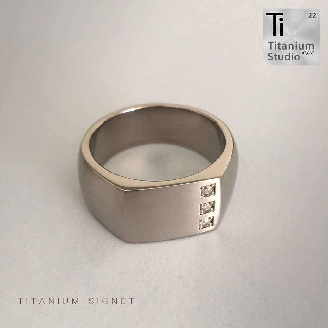 Titanium Signet Ring with 3 Diamond Setting – Titanium Studios Pty Ltd