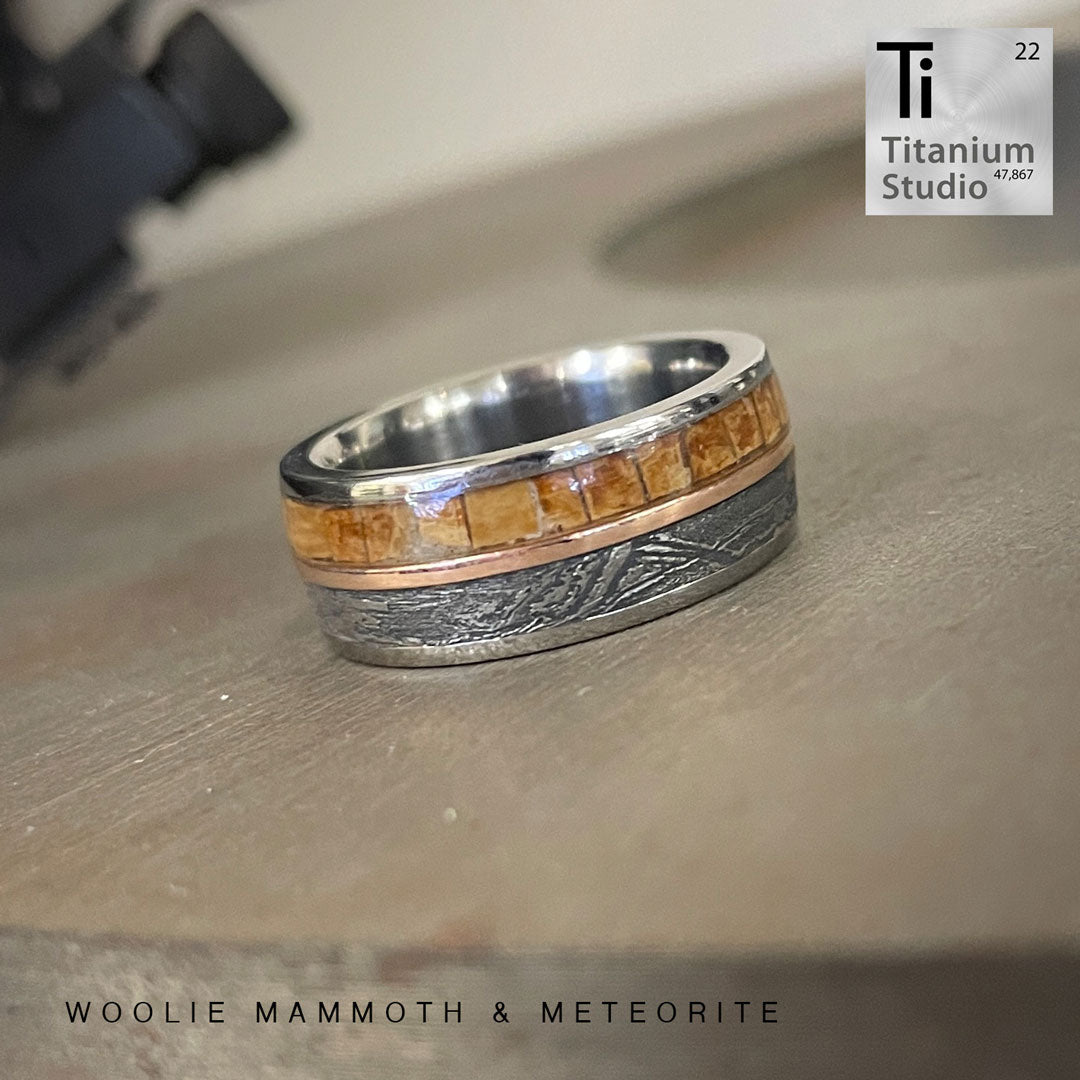 Woolly Mammoth and Meteorite Inlay Ring